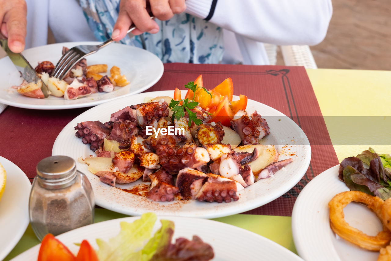 HIGH ANGLE VIEW OF FOOD IN PLATE ON TABLE