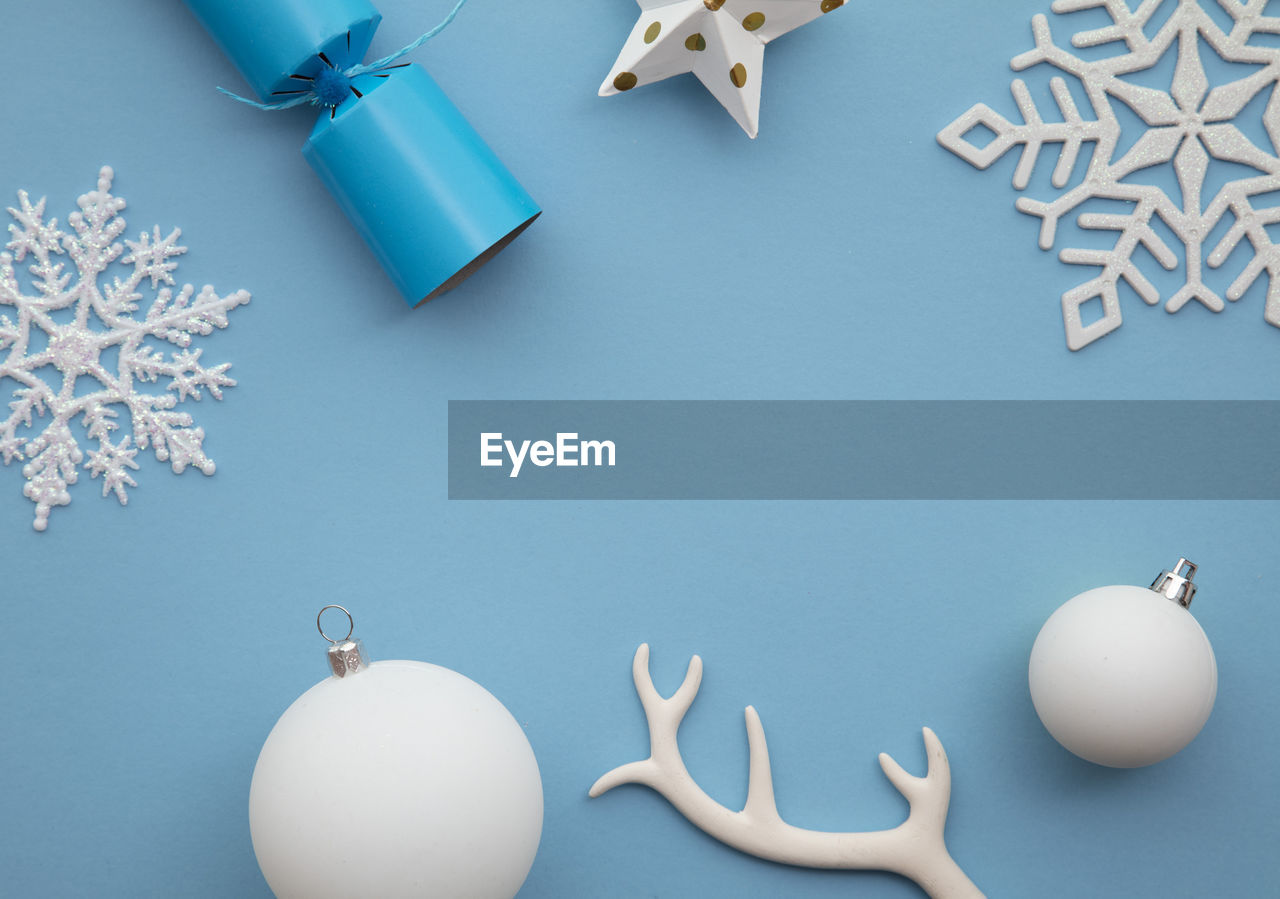 high angle view of christmas decorations on table