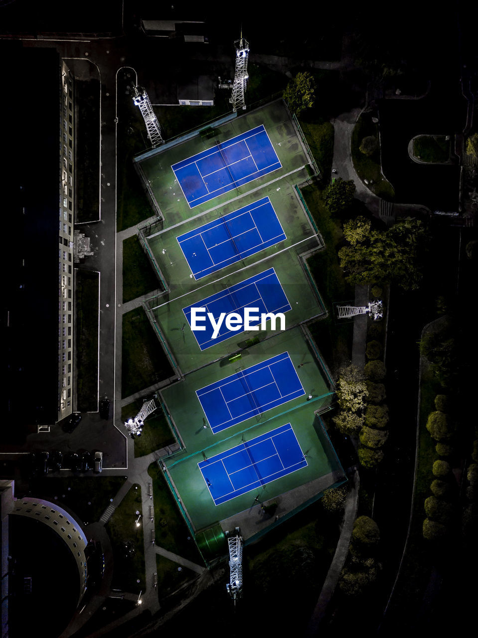 Aerial view of court at night