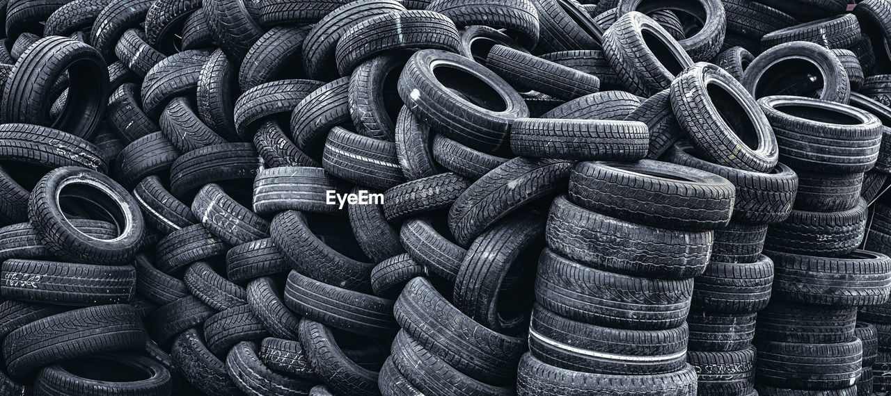 Pile of used car tires