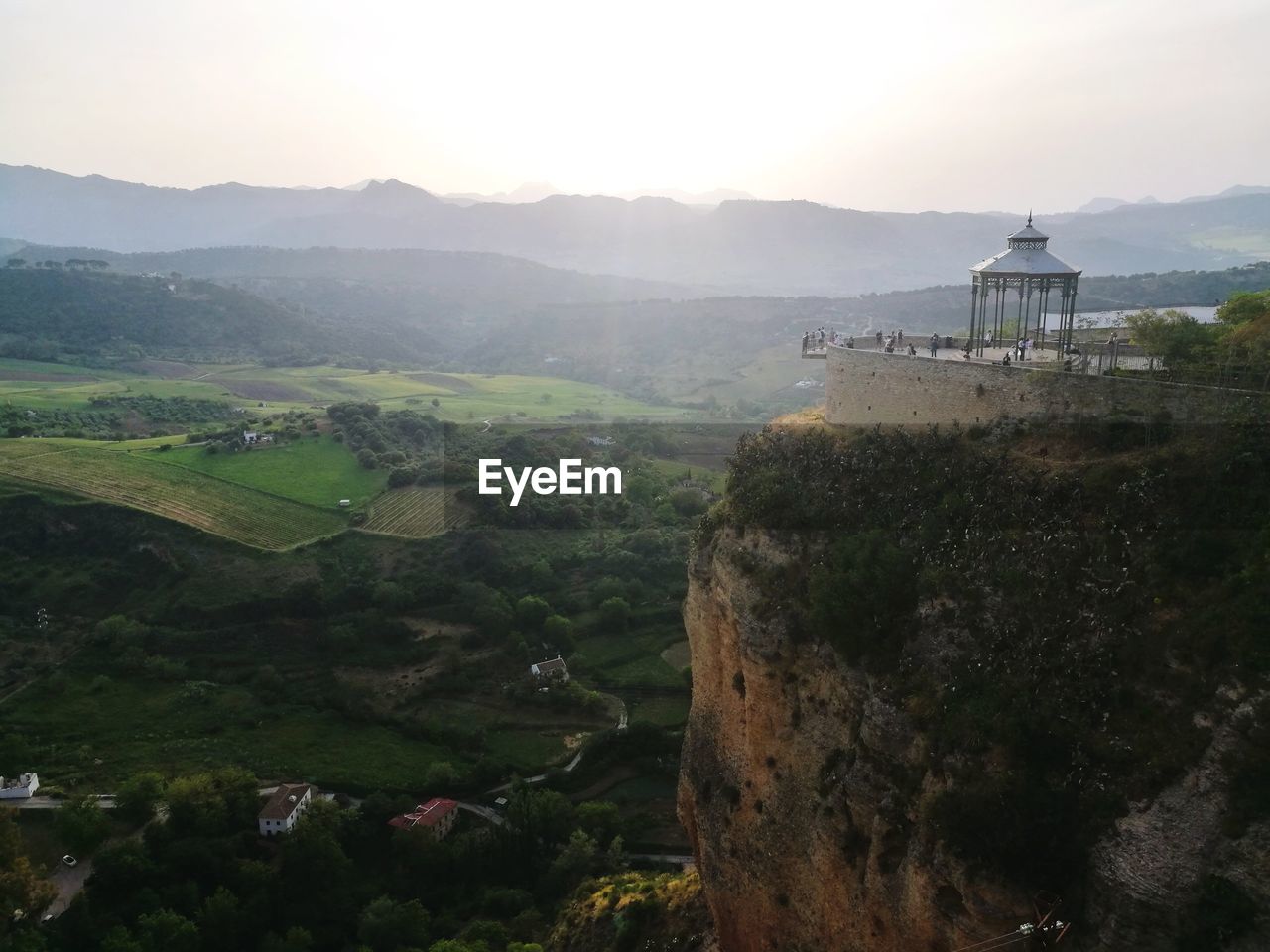 Gazebo on cliff during sunset