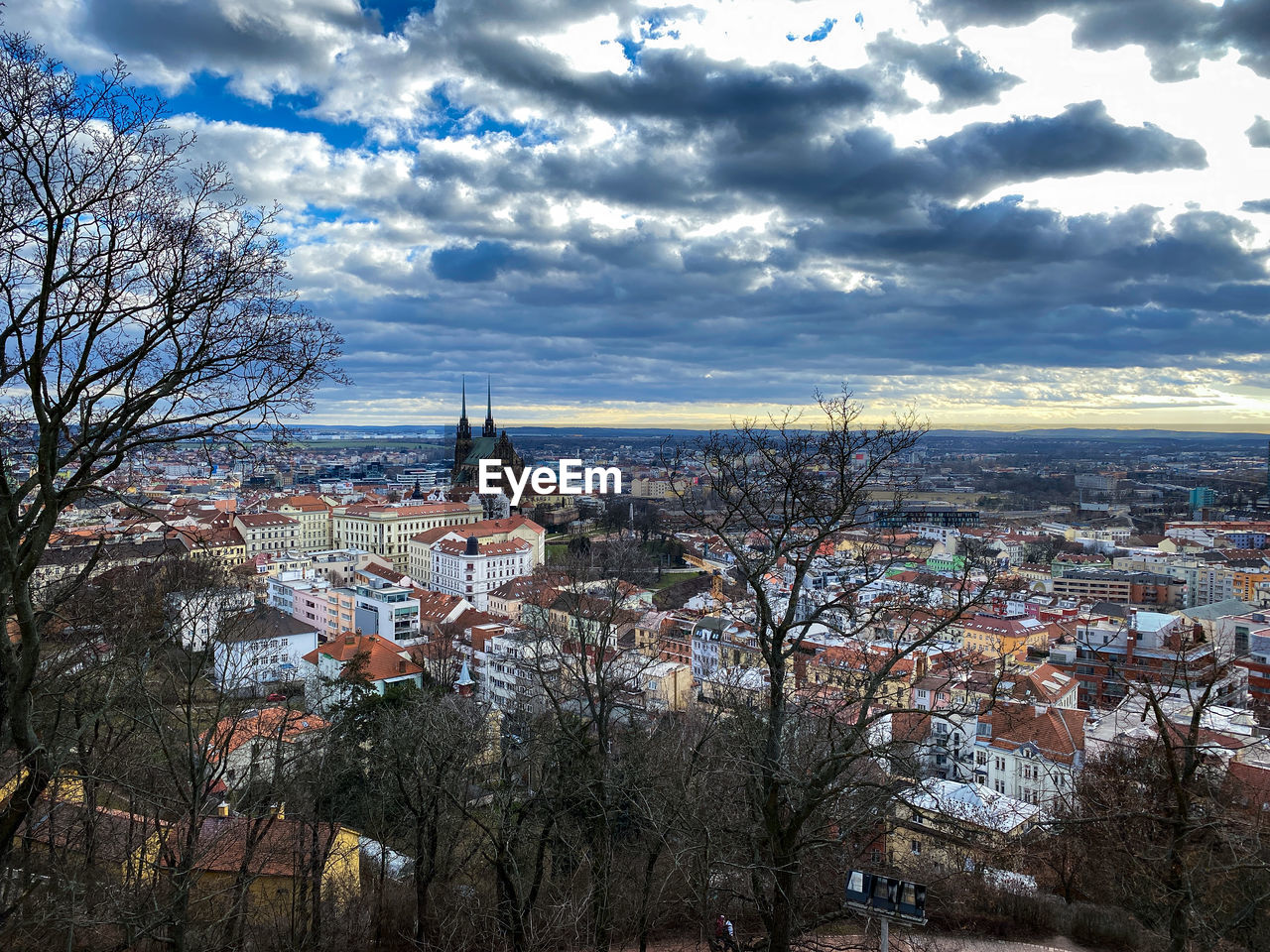 High angle view of townscape against sky