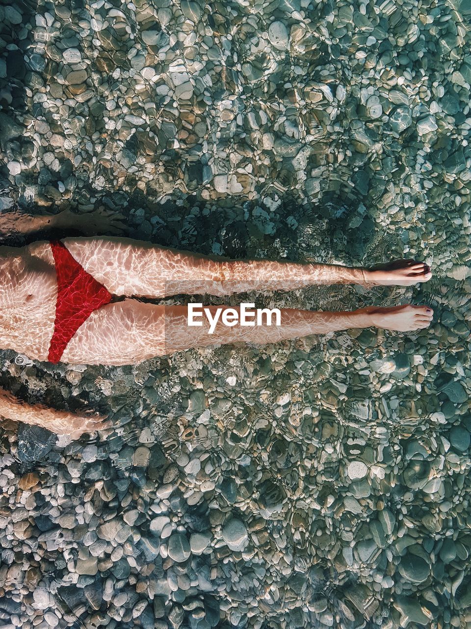 Directly above view of woman swimming in lake