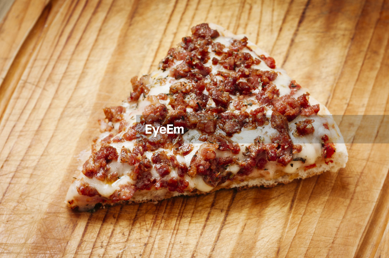 High angle view of pizza on table