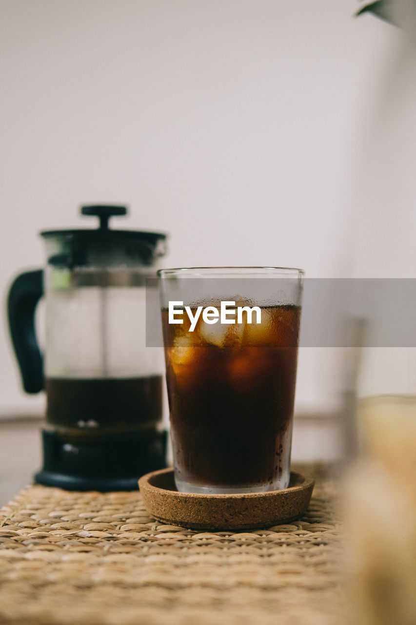 Close-up of coffee served on table