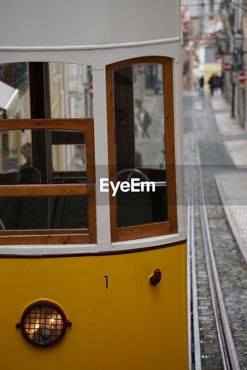 Yellow tram in lisbon, portugal