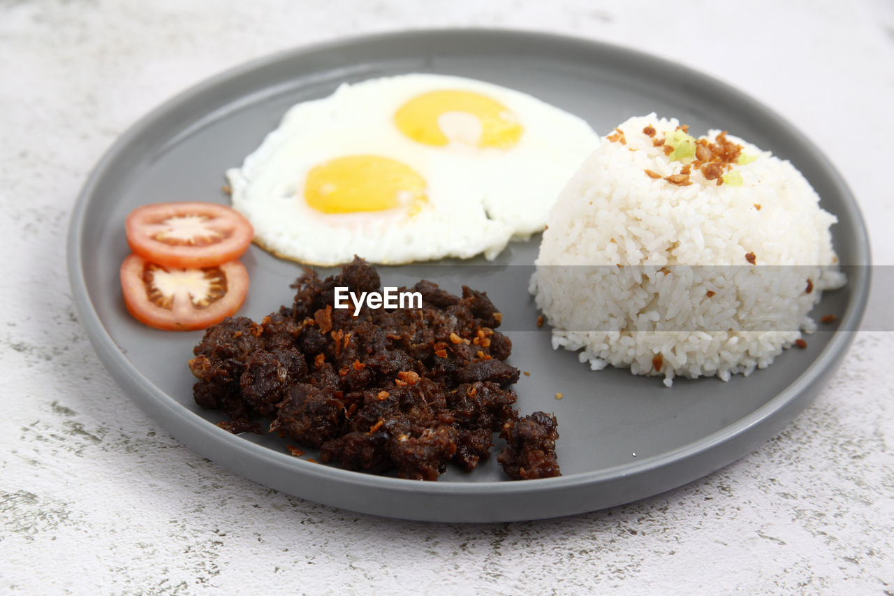 high angle view of food in plate