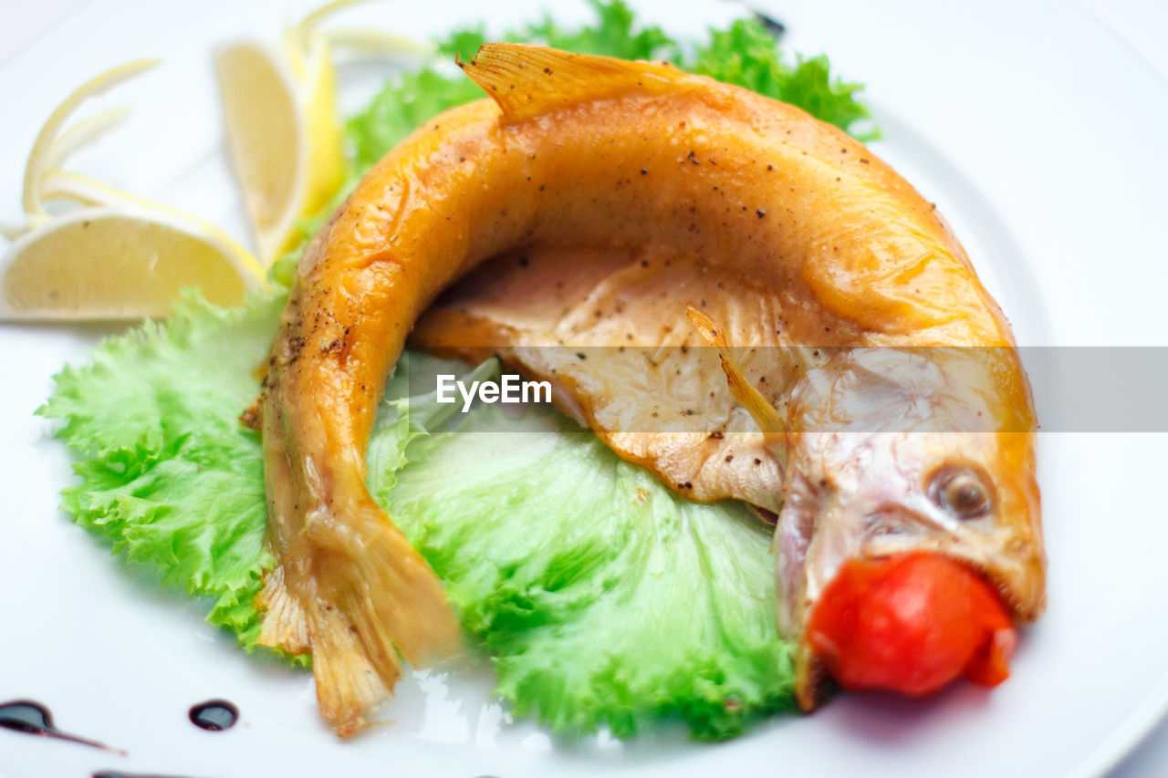 food, food and drink, healthy eating, fish, dish, vegetable, plate, seafood, fruit, freshness, wellbeing, meal, meat, produce, cuisine, dinner, animal, no people, herb, fast food, barbecue, lunch, savory food, gourmet, grilled, indoors, tomato, spice, close-up, citrus fruit, restaurant