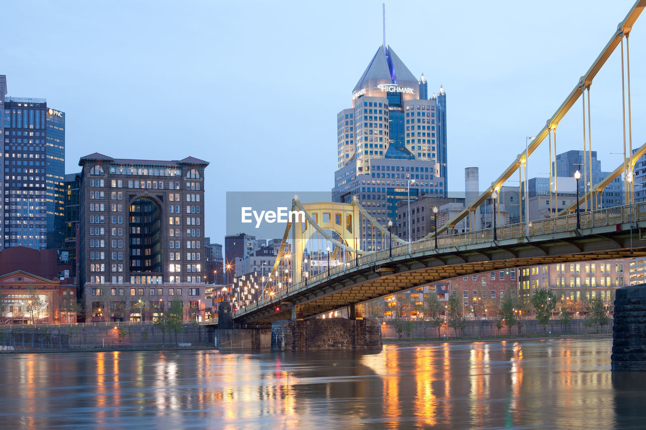 Pittsburgh, pennsylvania, united states. - roberto clemente bridge over allegheny river at dusk.