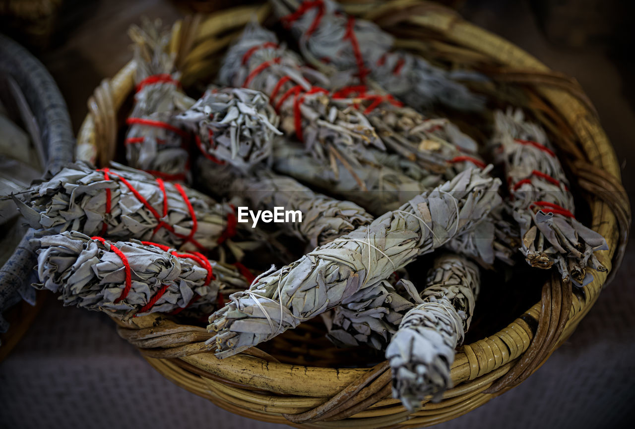 close-up of wicker baskets