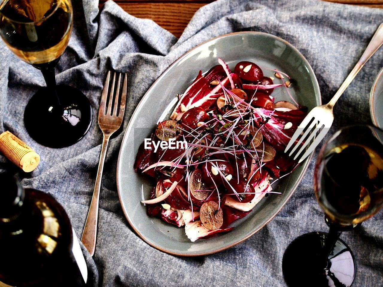 High angle view of salad in plate on table