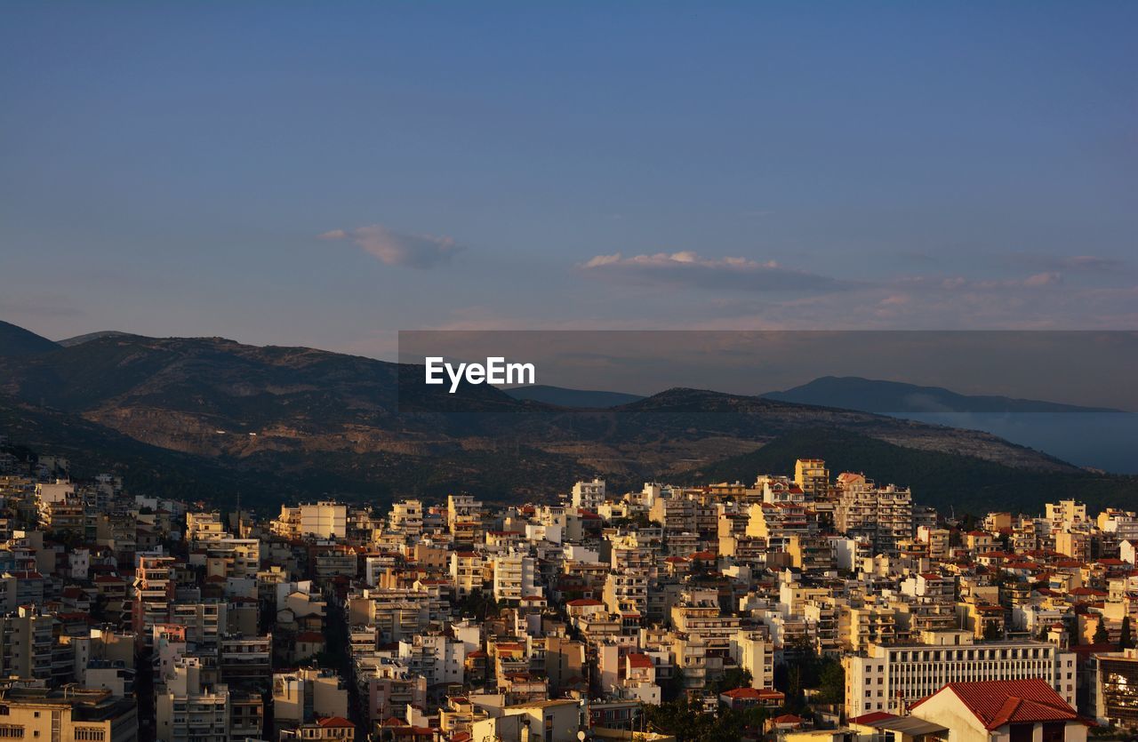 High angle view of townscape against sky