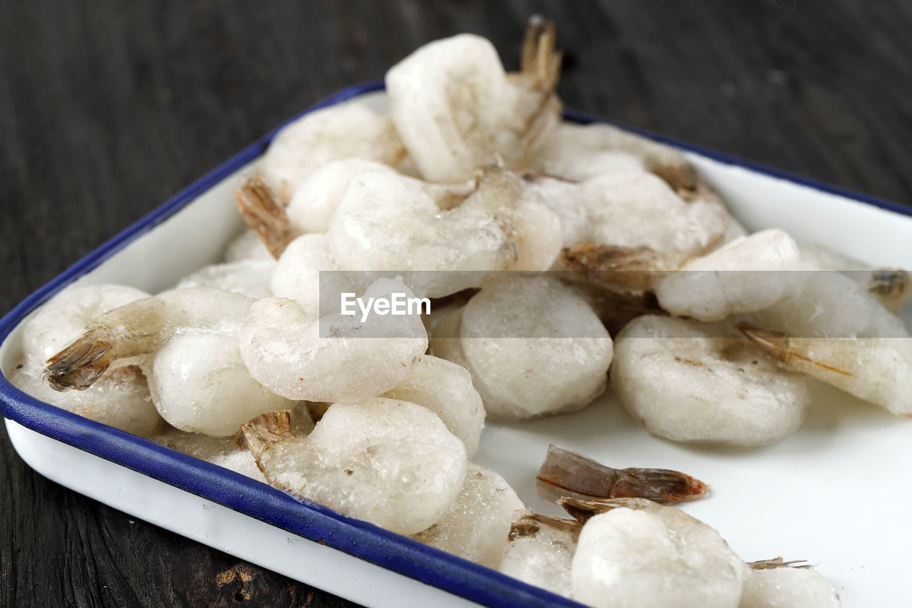 Close up frozen prawn, seafood concept