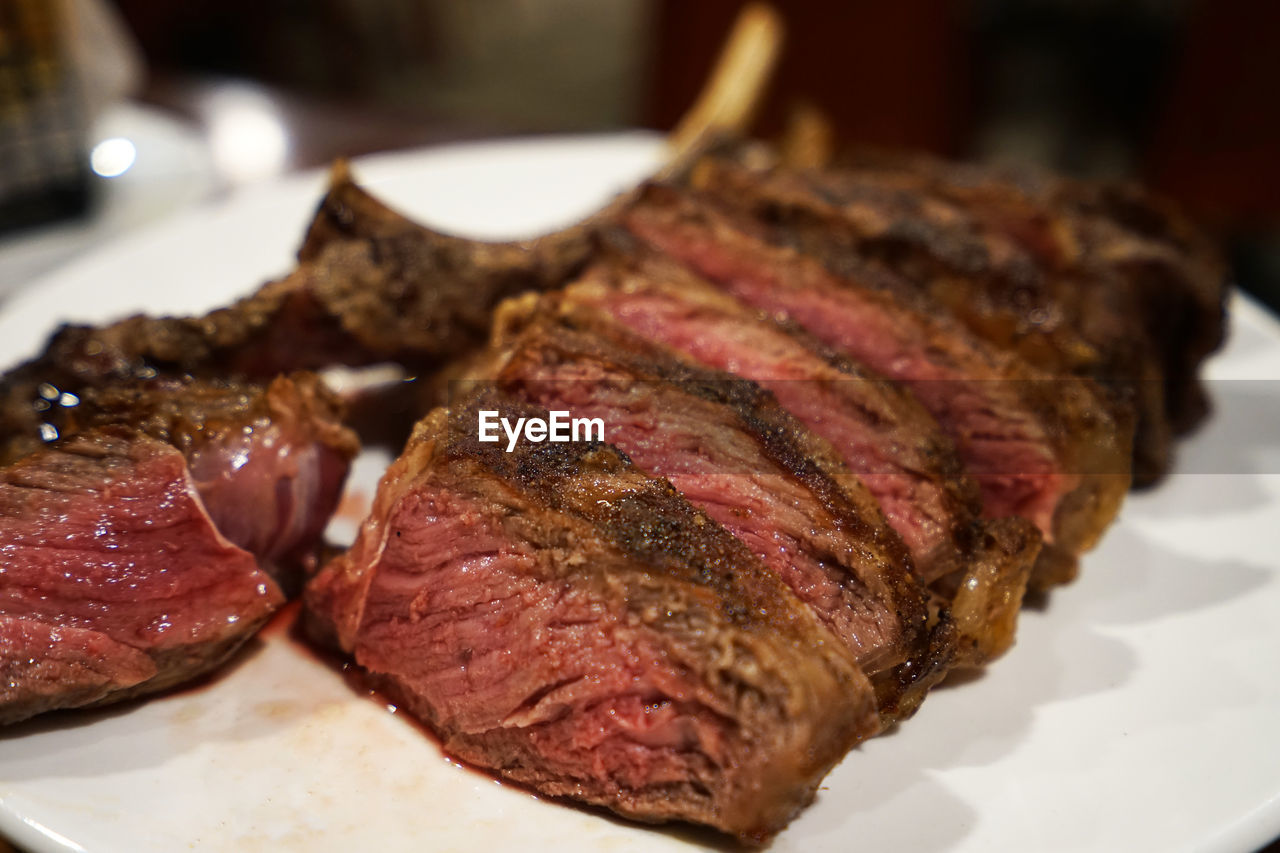 Close up medium rare beef steak