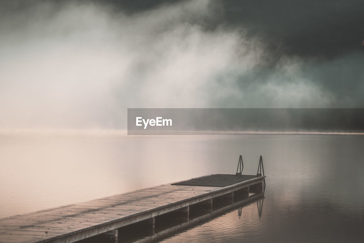 SCENIC VIEW OF PIER ON LAKE AGAINST SKY