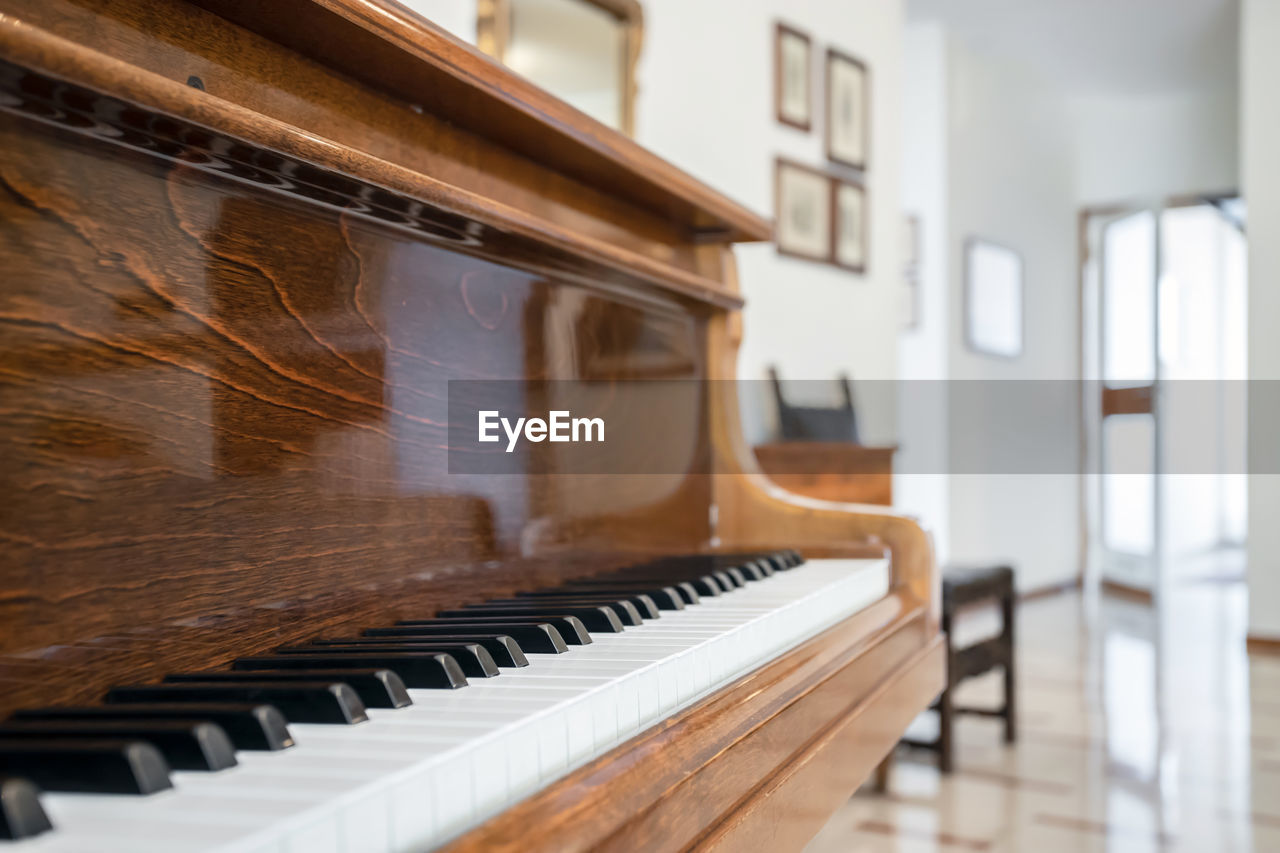 Close-up of piano keys at home