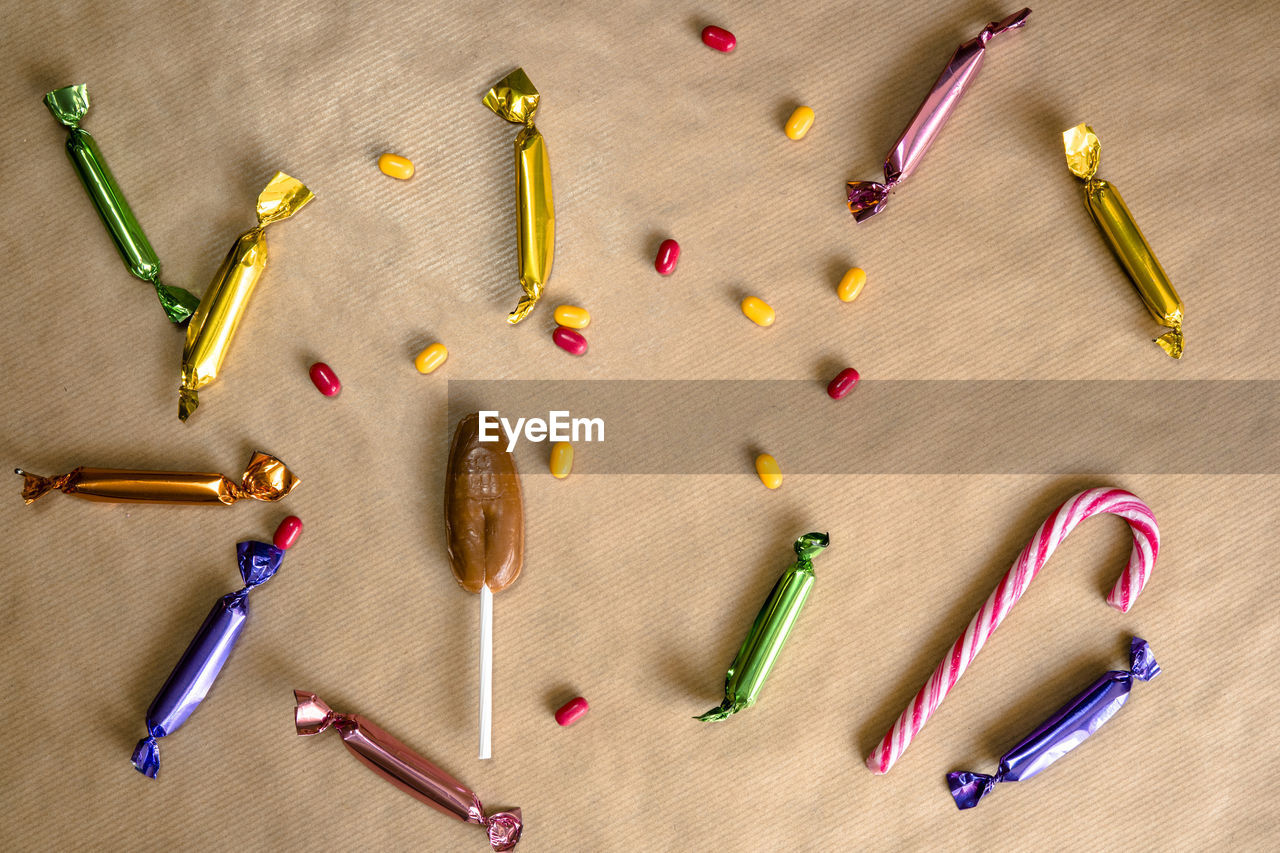 Directly above shot of candies on table