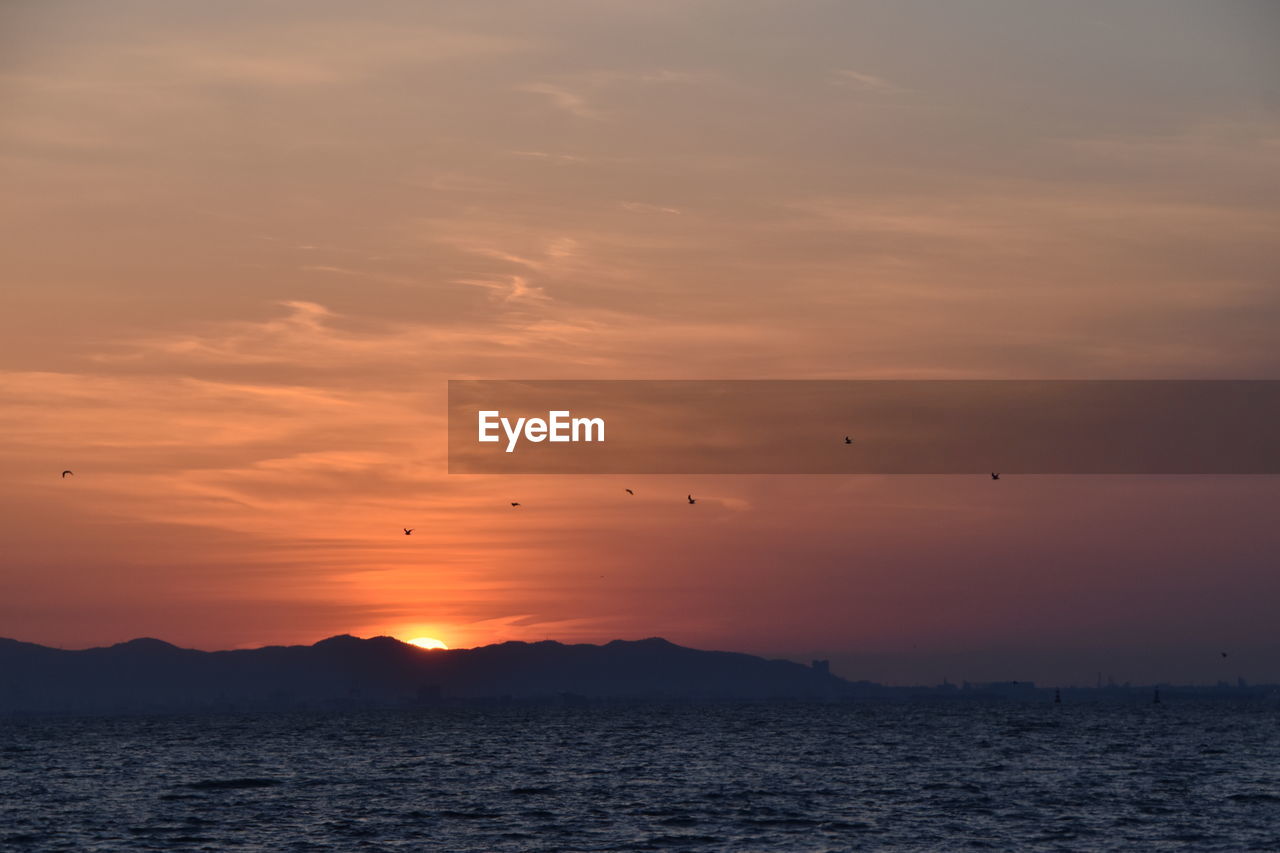 SCENIC VIEW OF SEA AT SUNSET