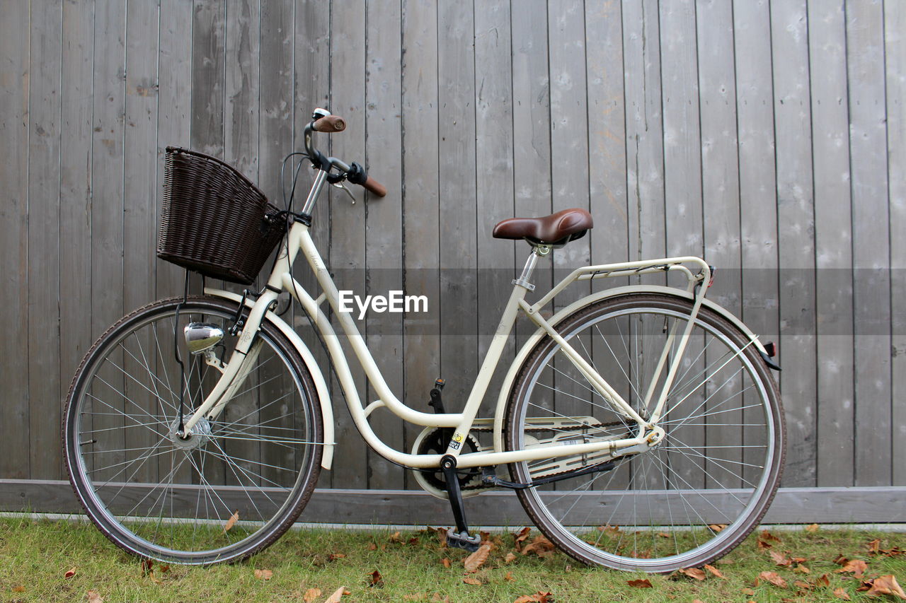 Bicycle against fence