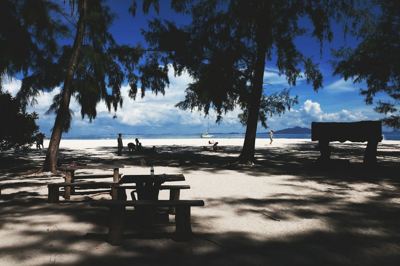 Picnic tables on beach at koh phi phi island