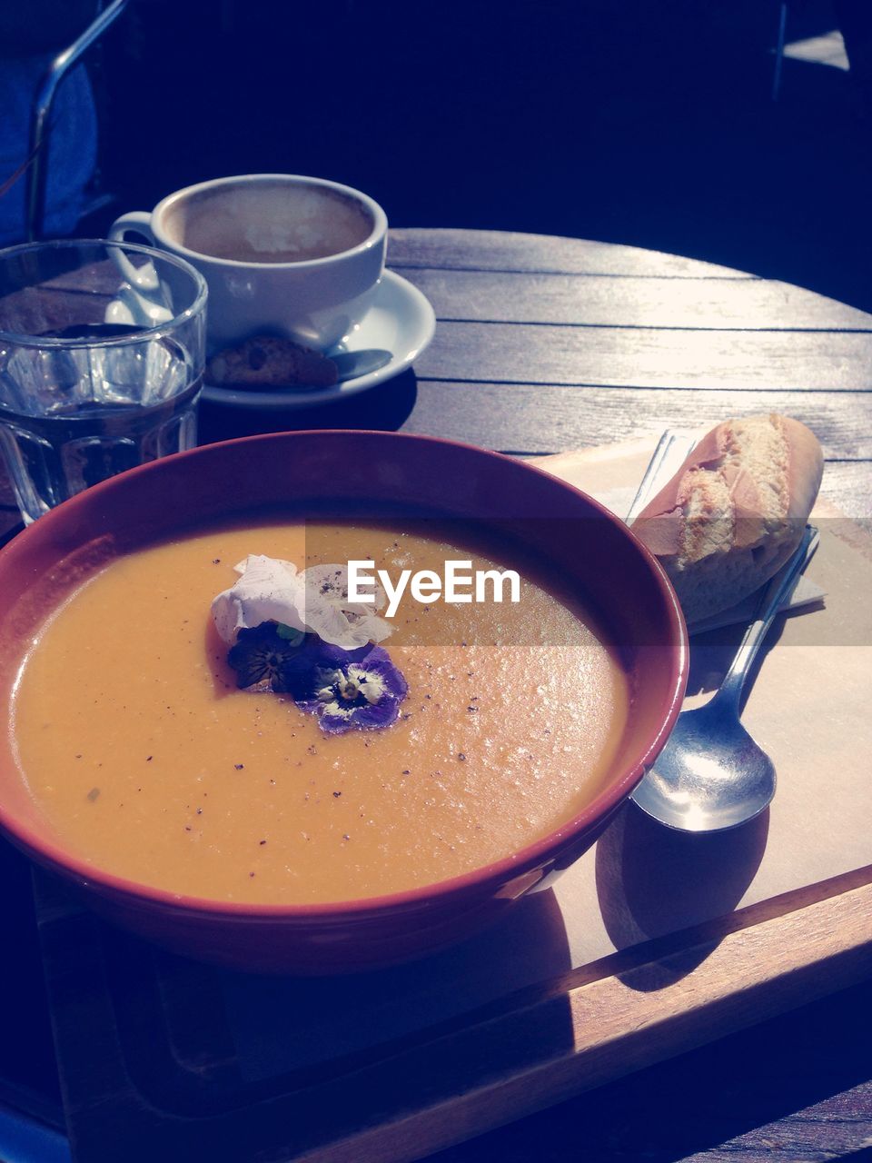 High angle view of soup in bowl