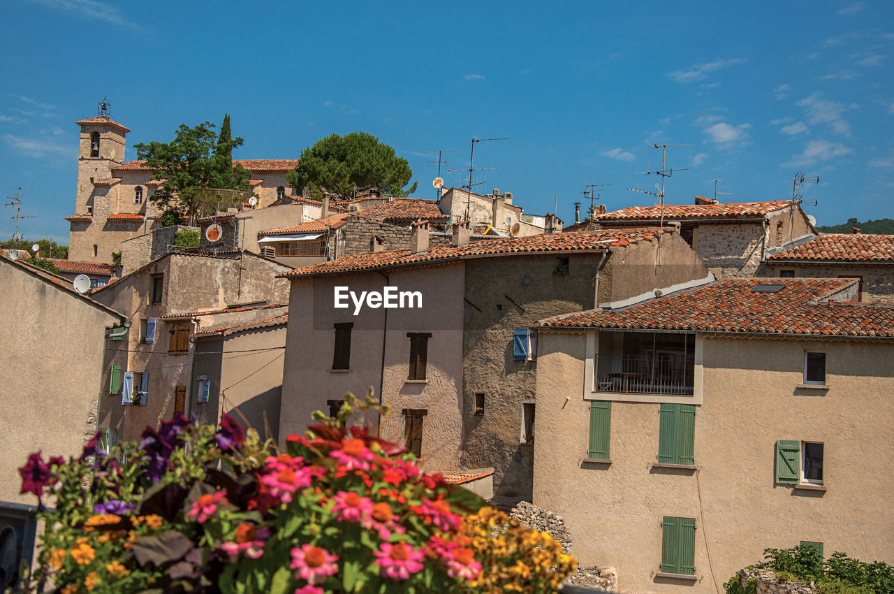 View of the houses at the quiet and charming village of figanieres, in the french provence.