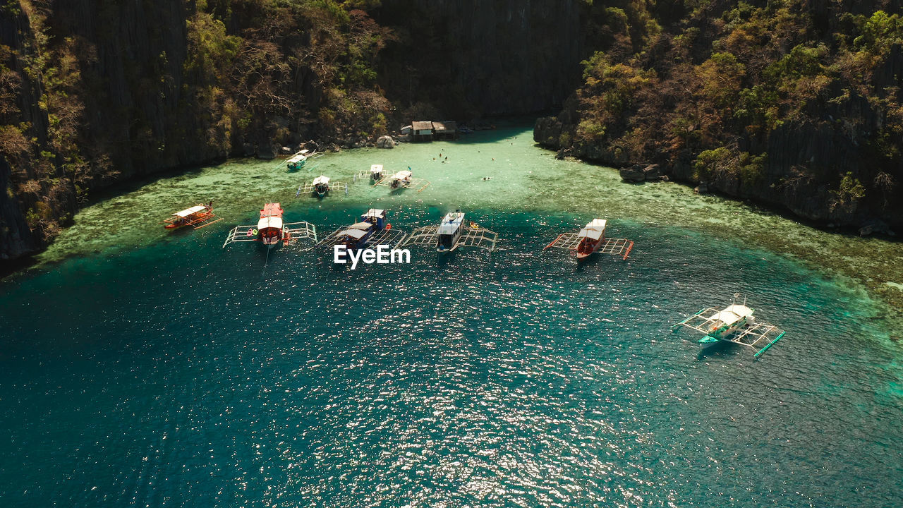 Lagoons and coves with blue water among the rocks.  palawan, philippines, busuanga