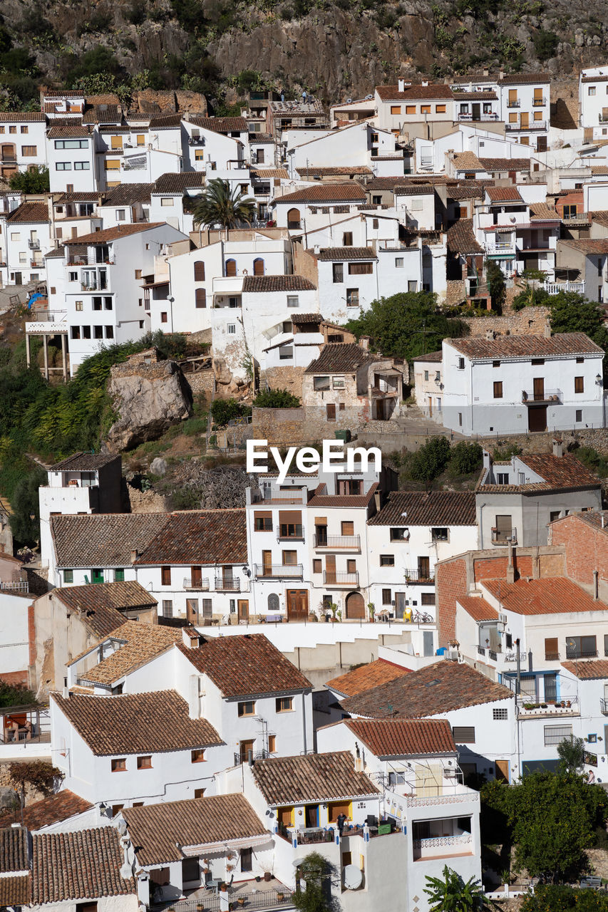 High angle view of buildings in city