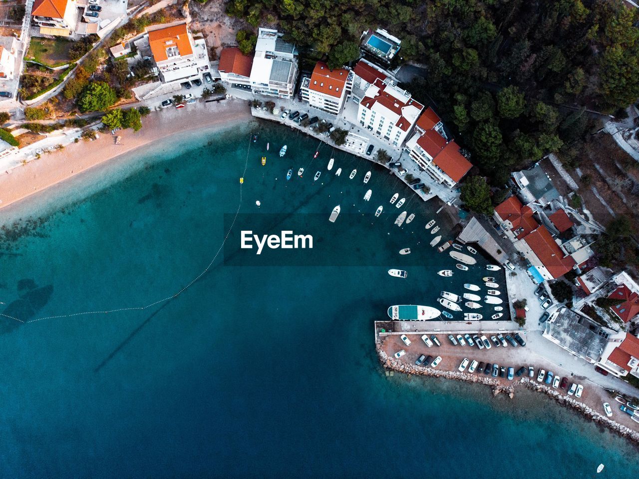 Aerial view of small harbor and village in the dalmatian region of croatia 