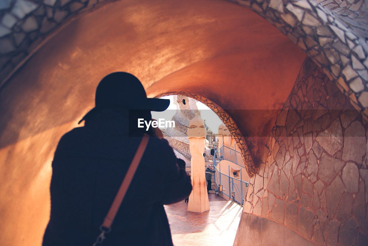 Rear view of woman at park guell