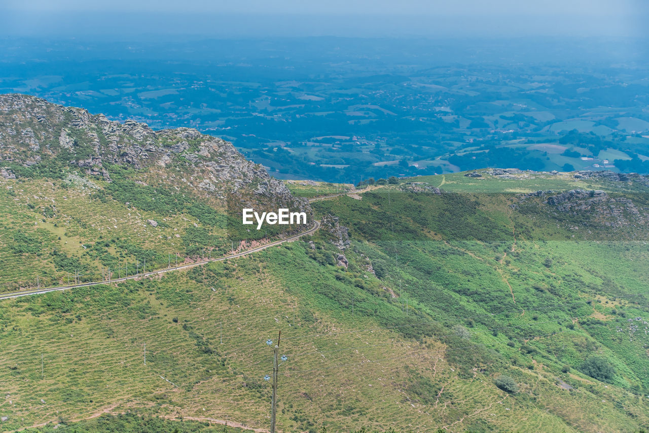 HIGH ANGLE VIEW OF LAND AND MOUNTAINS