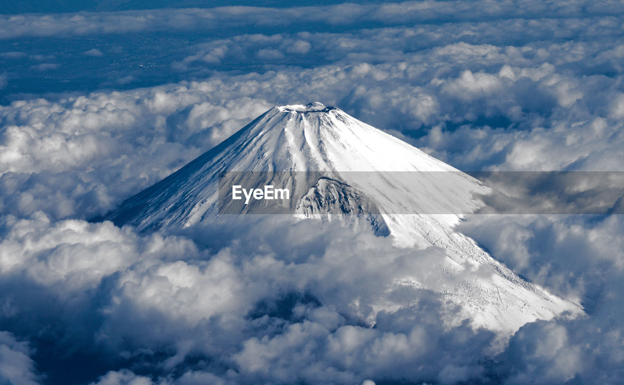 Aerial view of snowcapped mountain against sky