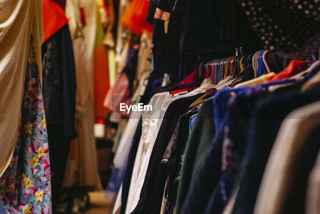 Clothes hanging at store