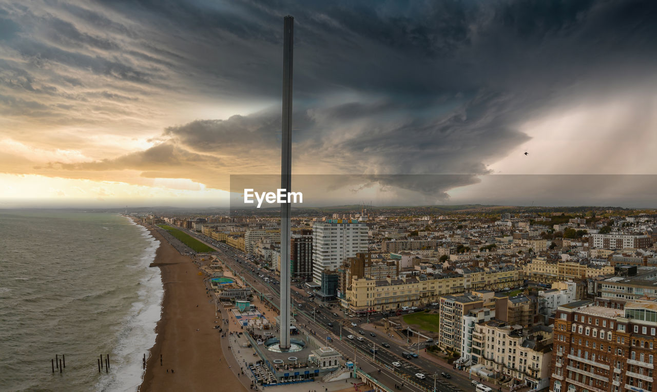 Aerial view of british airways i360 observation deck in brighton, uk.