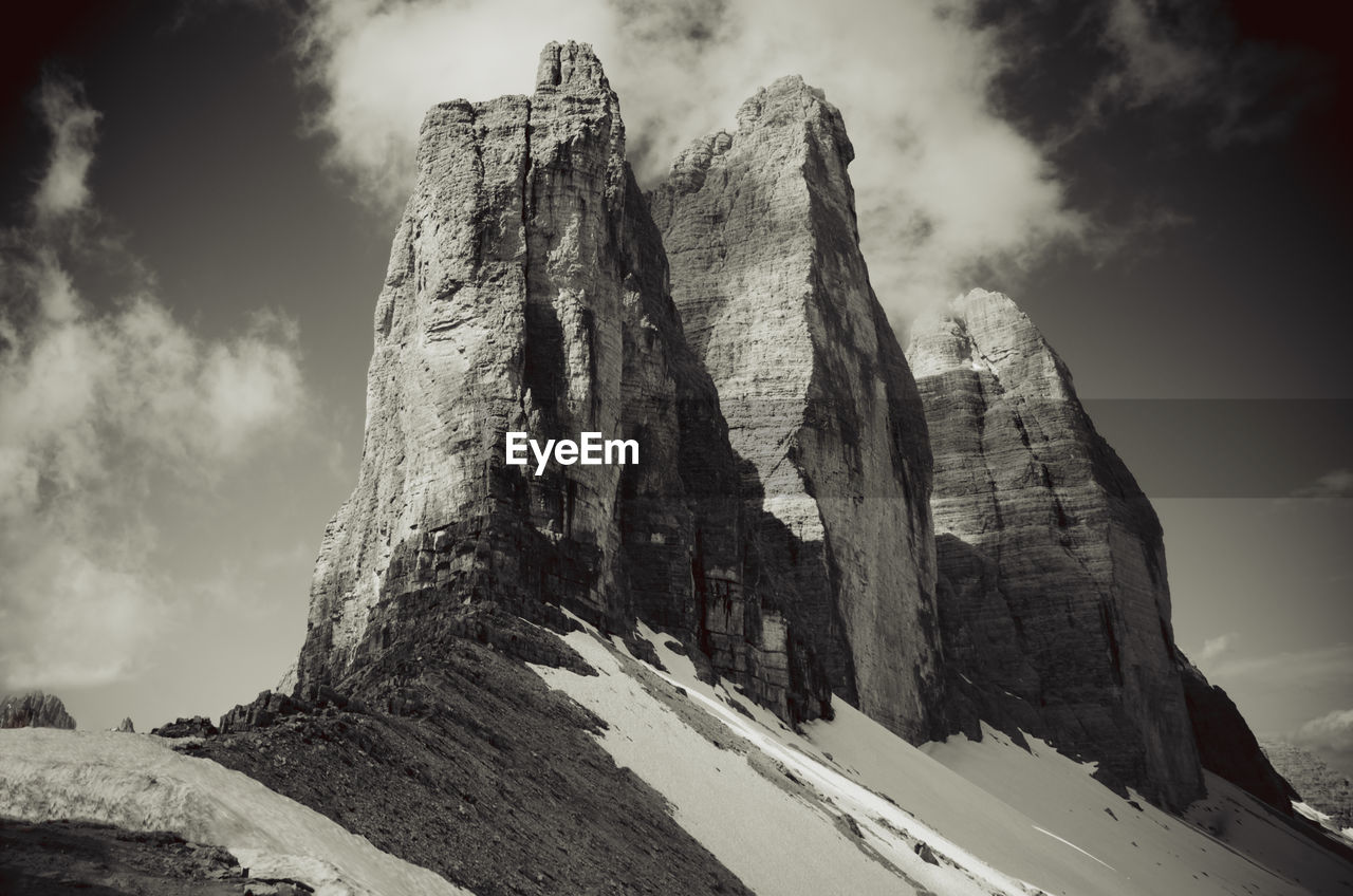 low angle view of rock formations