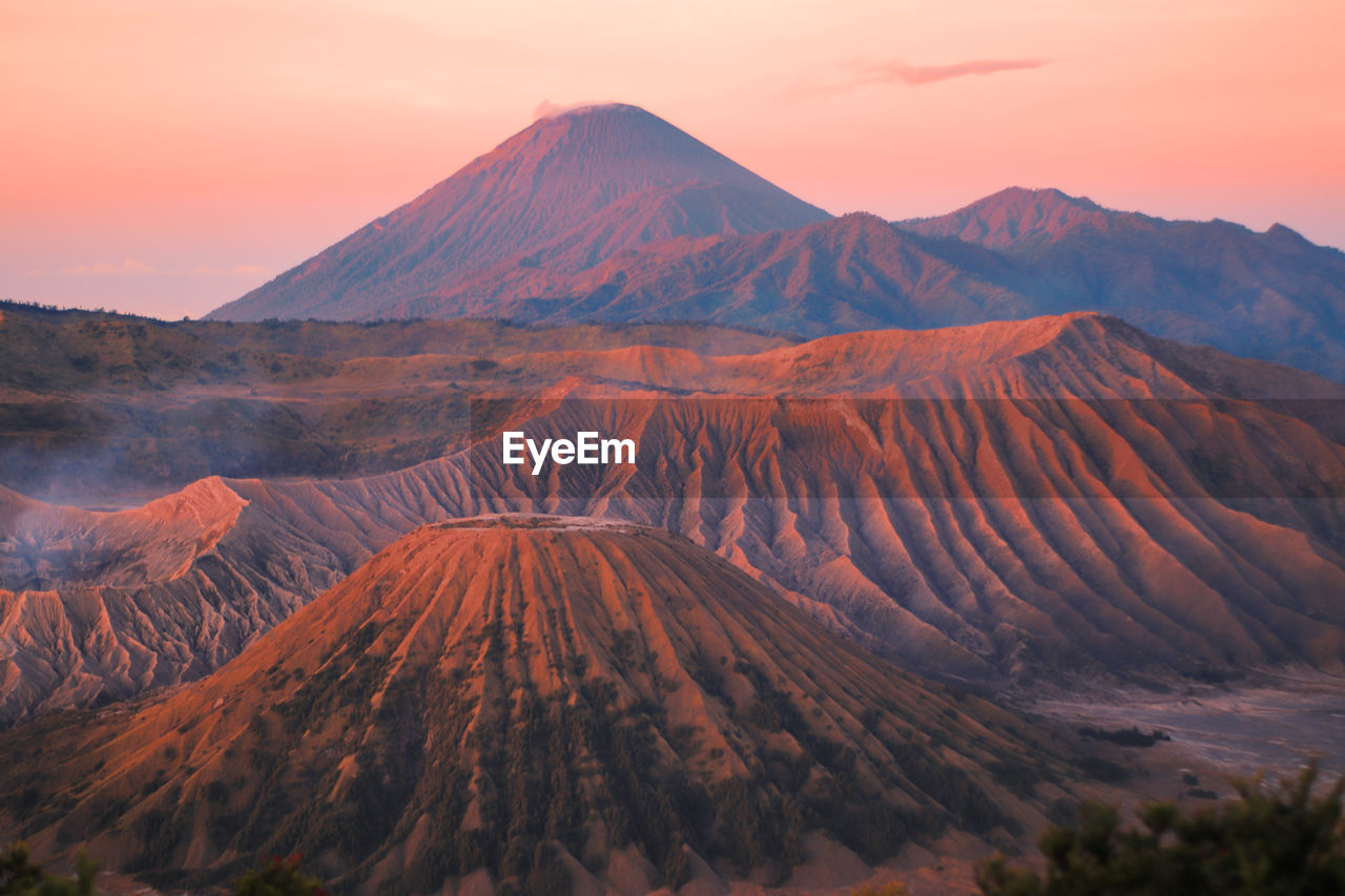 Scenic view of mountains during sunset