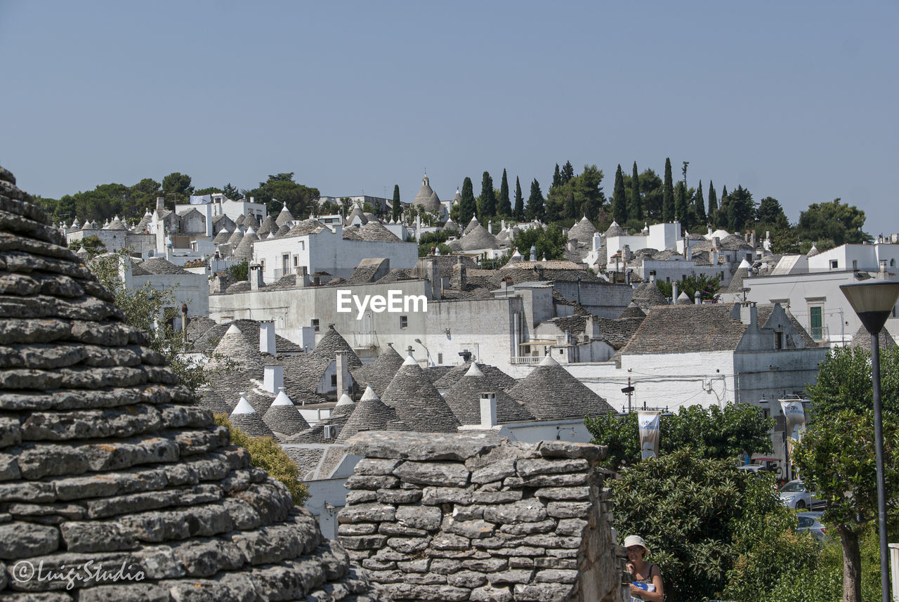 View of townscape against clear sky