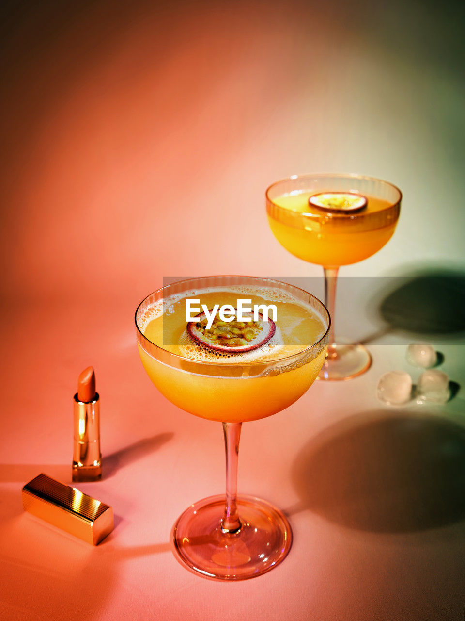 Close up of pornstar martini - a cocktail with vodka, vanilla and passion fruit