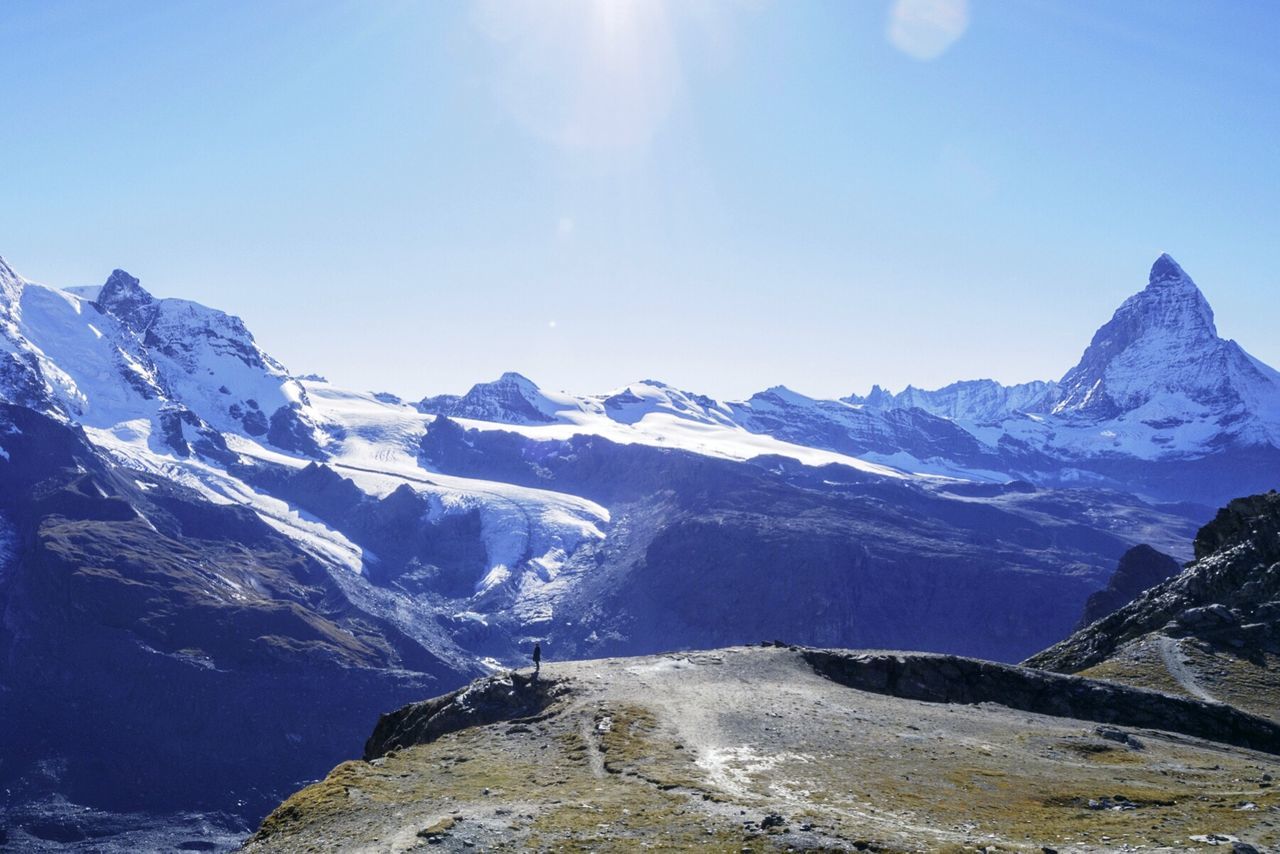 Scenic view of snowcapped mountains against sky