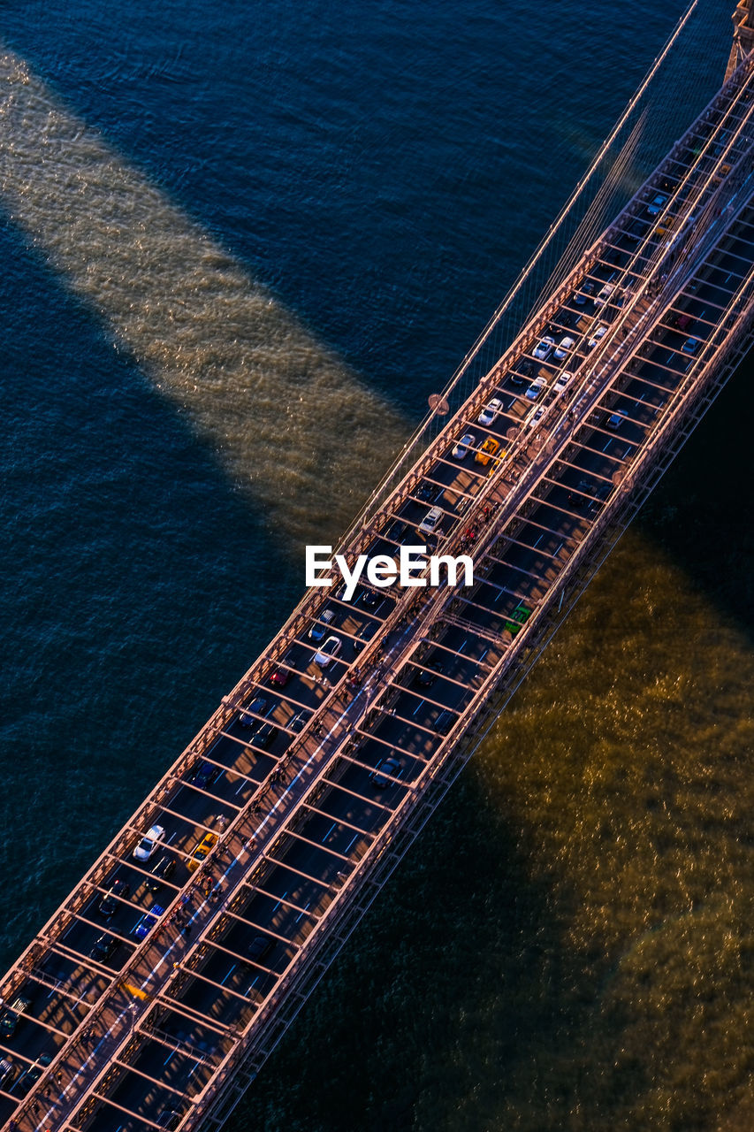 Aerial view of bridge over bay of water
