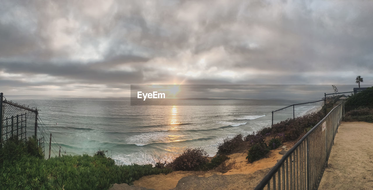PANORAMIC VIEW OF SEA AGAINST SKY DURING SUNSET