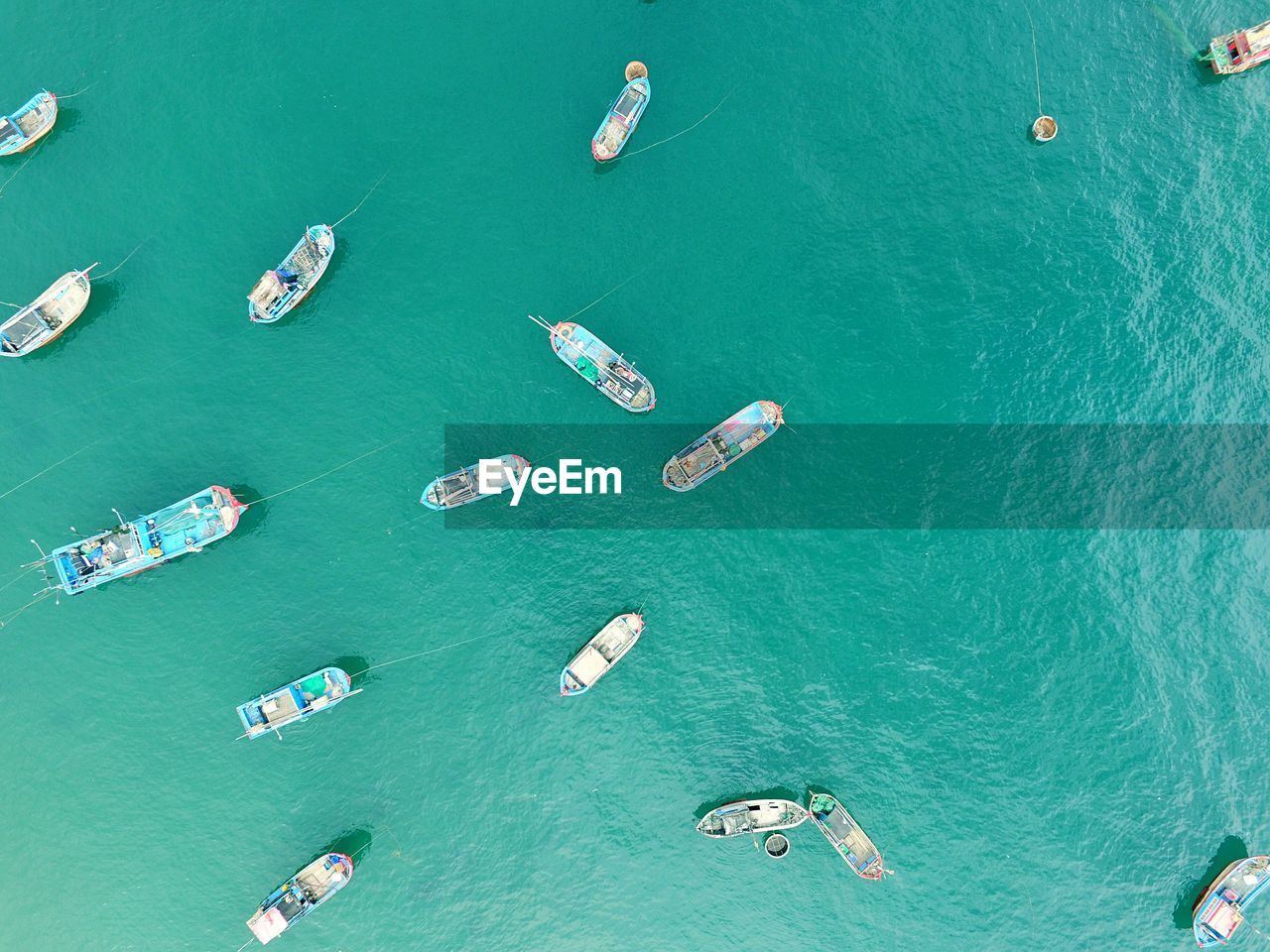 High angle view of boats in sea