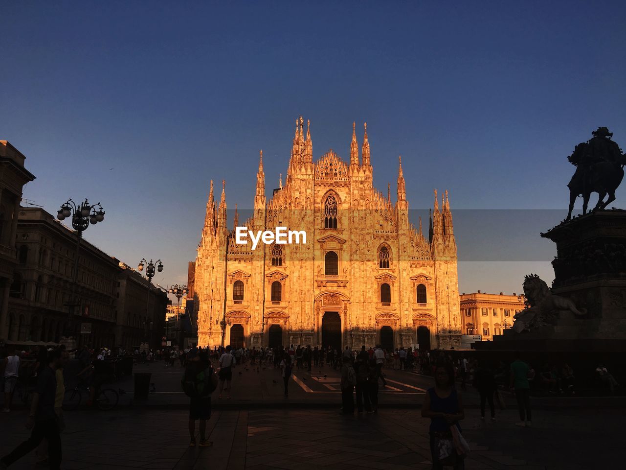 Exterior of cathedral against clear sky during sunset