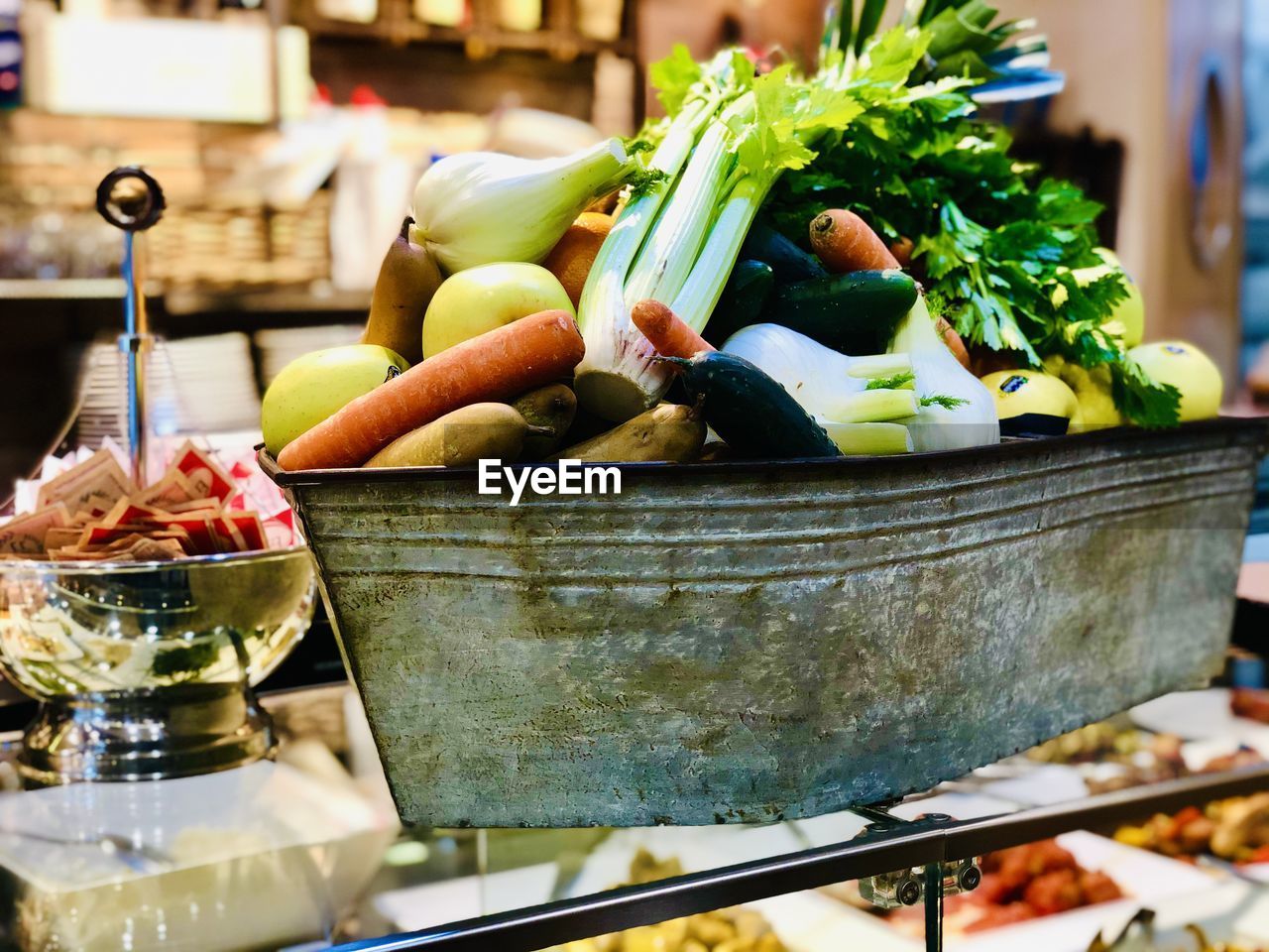 Vegetables basket  on a grocery shop