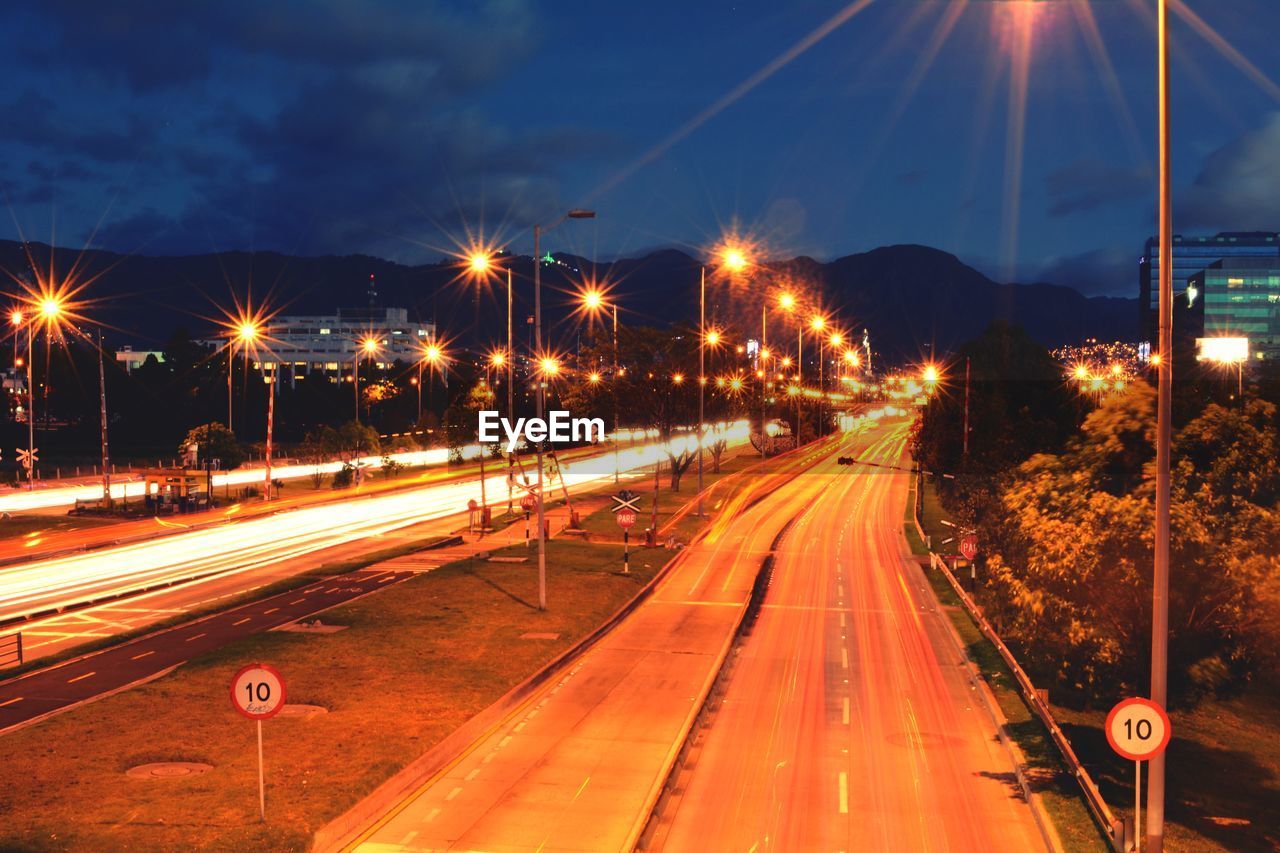 Light trails on street at night