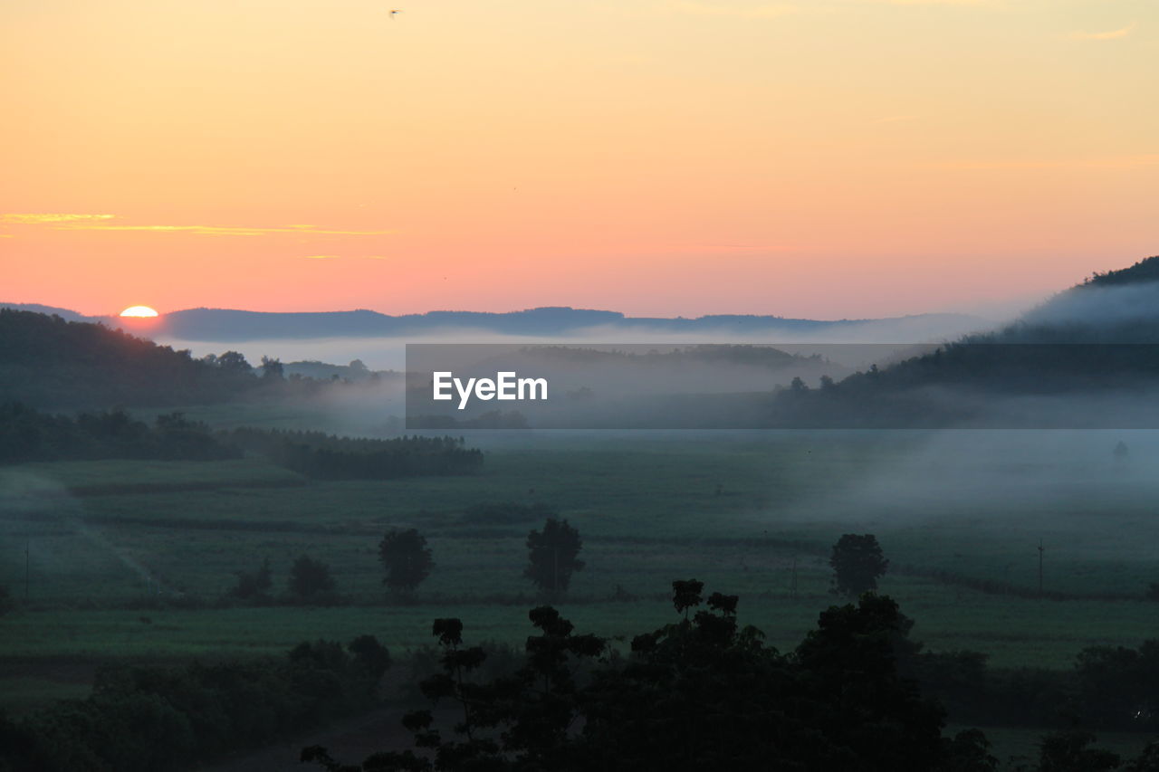 Scenic view of landscape against sky during sunset