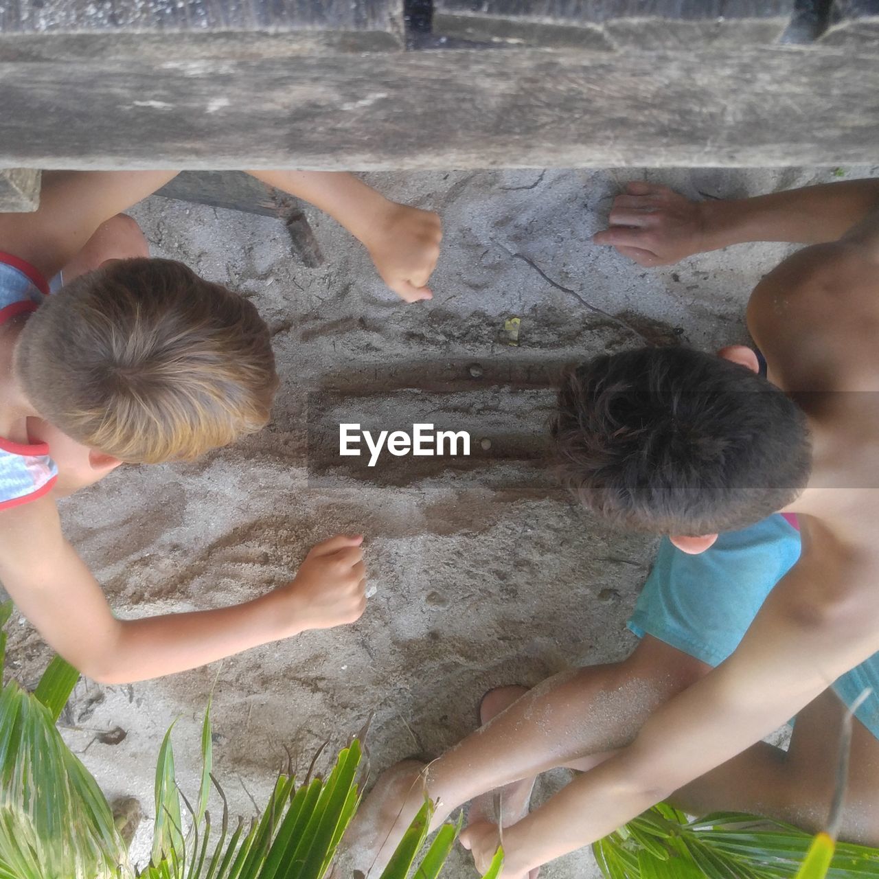 Directly above shot of kids playing outdoors