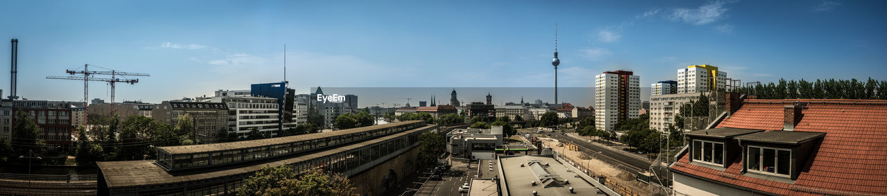 Panoramic view of buildings against sky in city
