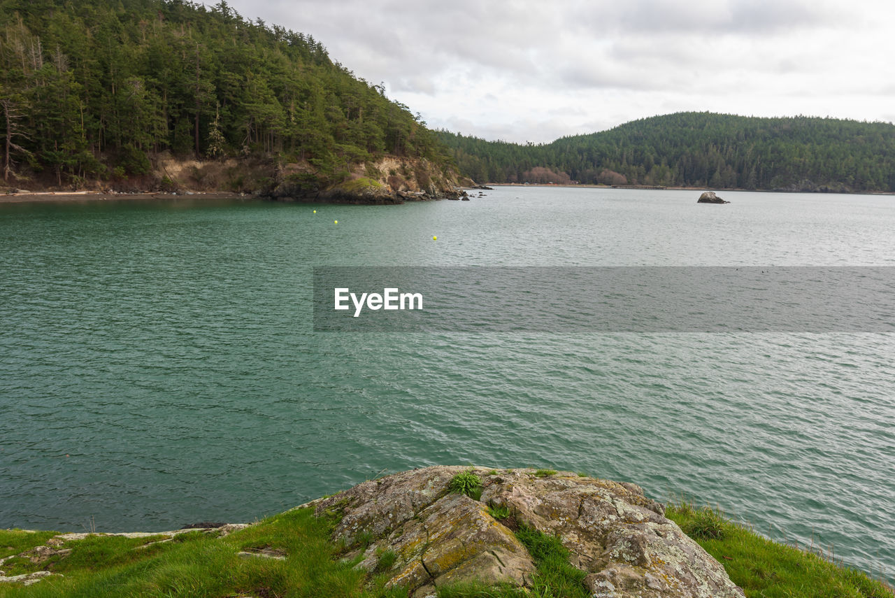 Scenic view of bay against sky