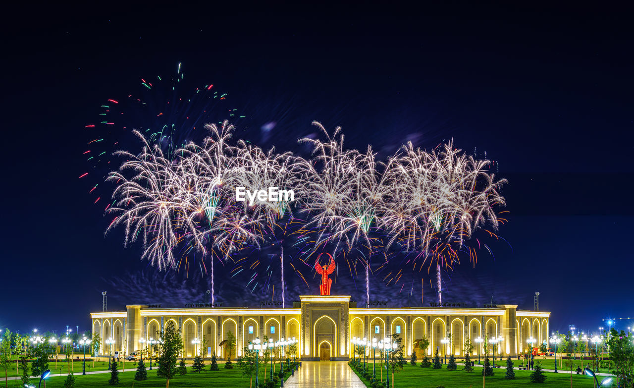 night, architecture, illuminated, fireworks, celebration, event, built structure, arts culture and entertainment, building exterior, firework display, sky, motion, travel destinations, nature, city, no people, outdoors, exploding, landmark, history, travel, the past, new year's eve